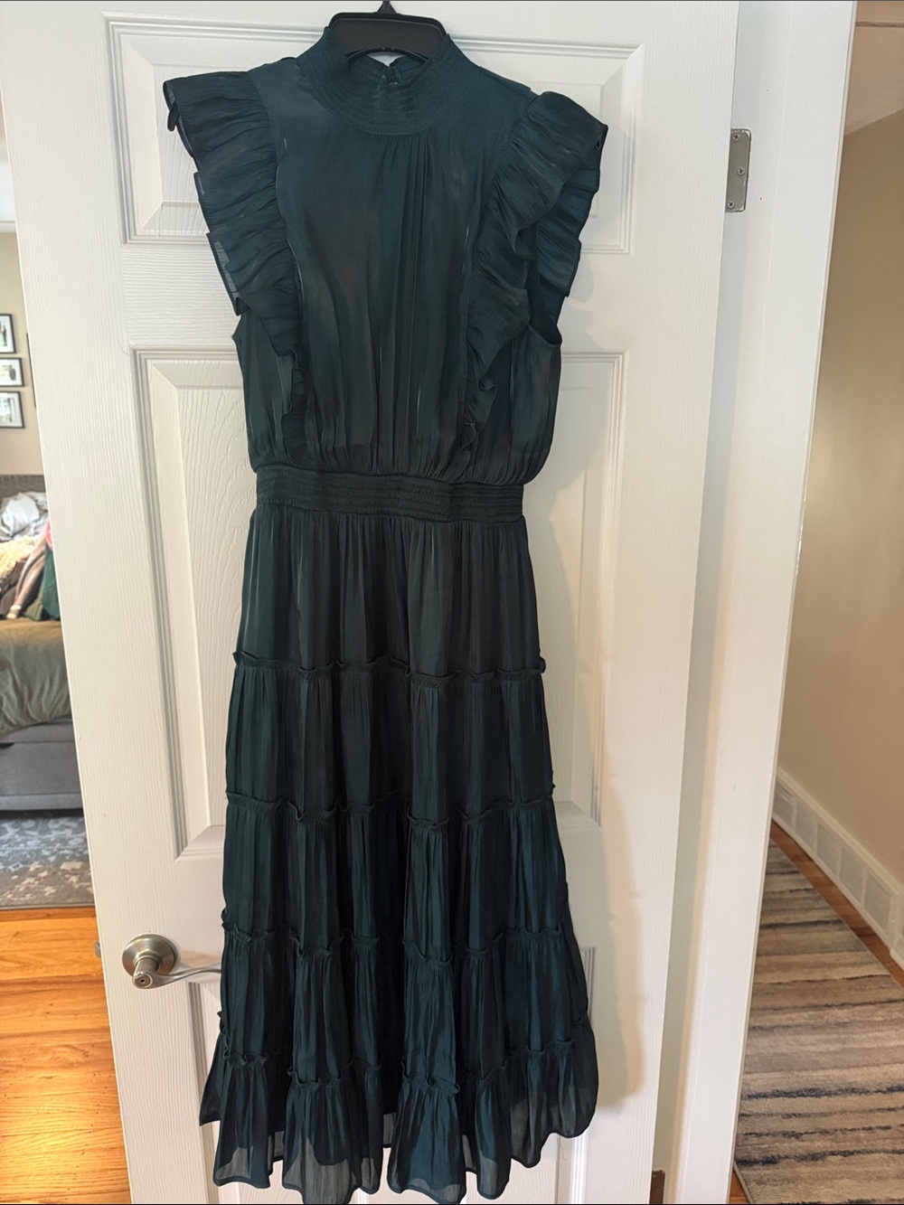 Lulu's Dark Teal Ruffle-Trim Maxi Dress